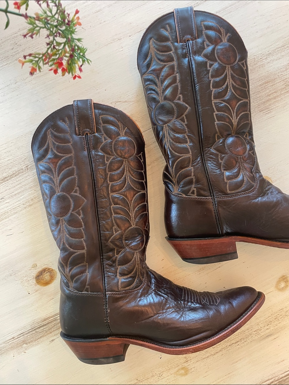 Fossil Brown Leather Cowboy Boots - Justin Collection